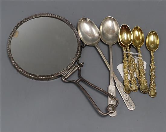 A set of five late Victorian ornate silver gilt teaspoons with vineous handles by Daniel & John Welby, London, 1899 etc.